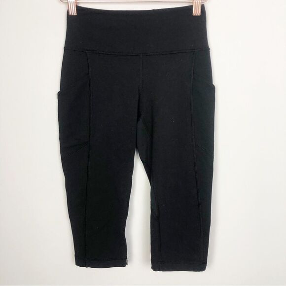 LULULEMON | Black Crop Leggings 17” Inseam Pockets Women’s Size 4 - Picture 1 of 7